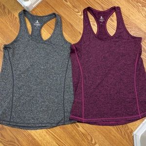 Grey and purple workout tanks